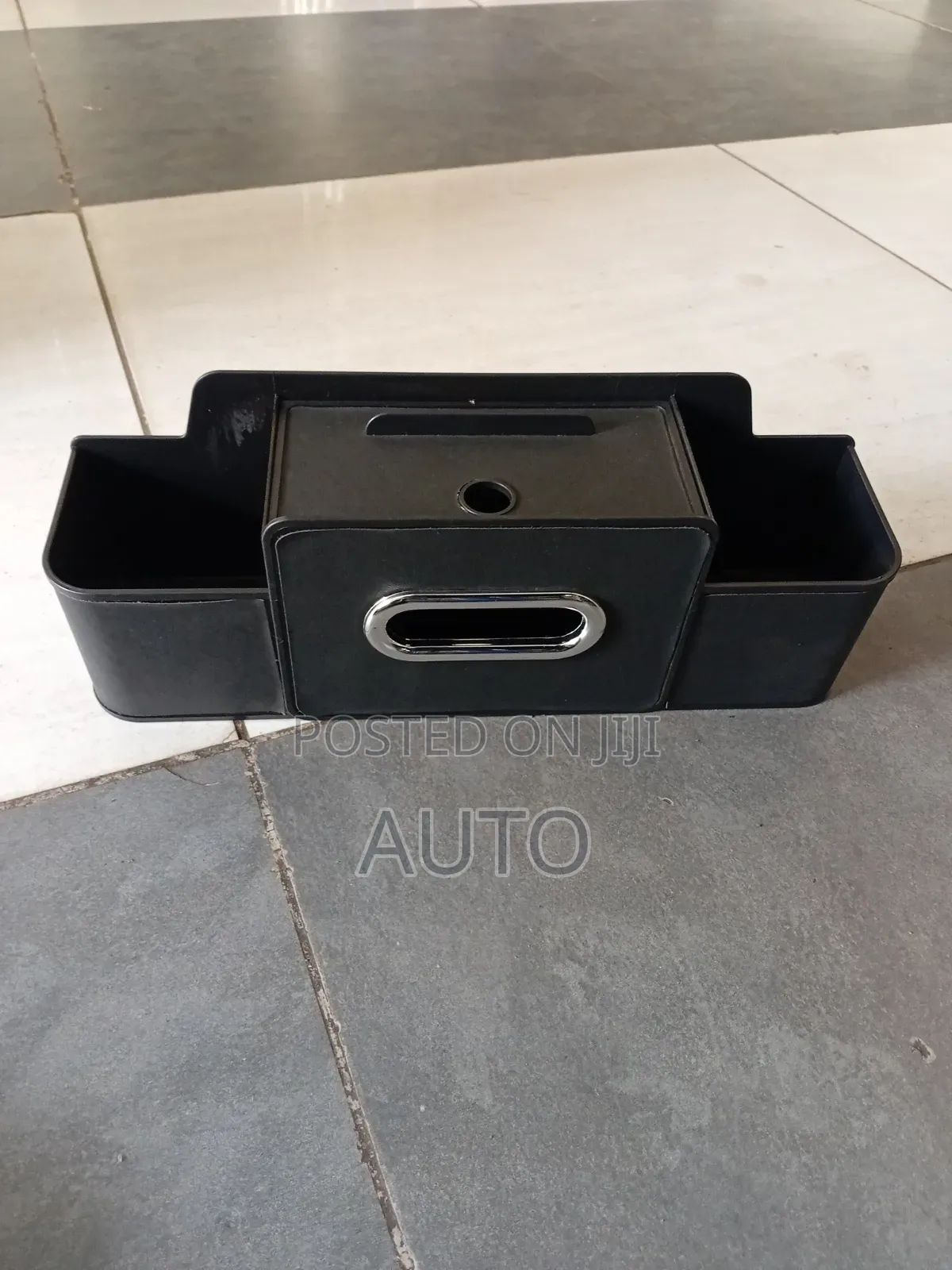 Black Car Seat Organizer With Tissue Holder – Interior Storage Console