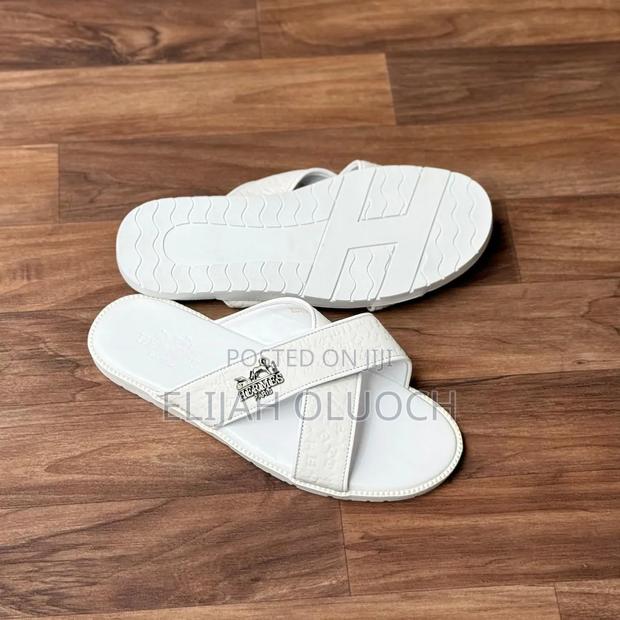 Hermes White Slim Leather Sandals - thumbnail 5