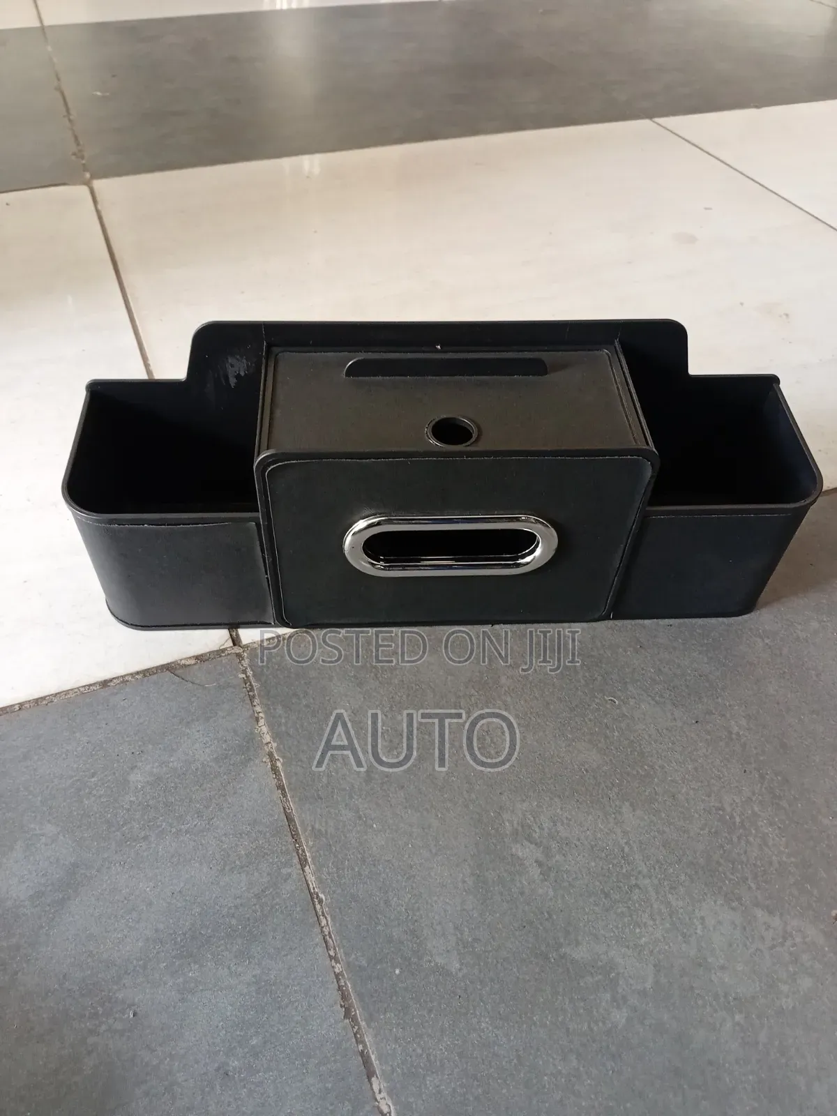 Multifunction Car Organizer Console With Tissue Box Holder – Black