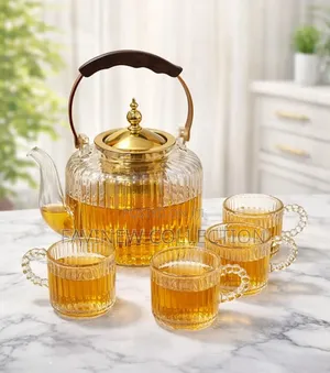 1.28l Bamboo Handle Borosilicate Glass Tea Pot With Infuser and Cups