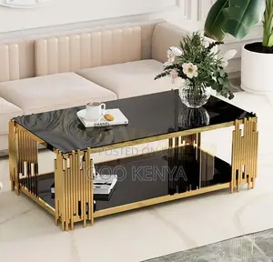 Coffee Table; Premium Rectangle Coffee Table With Gold Steel Frame
