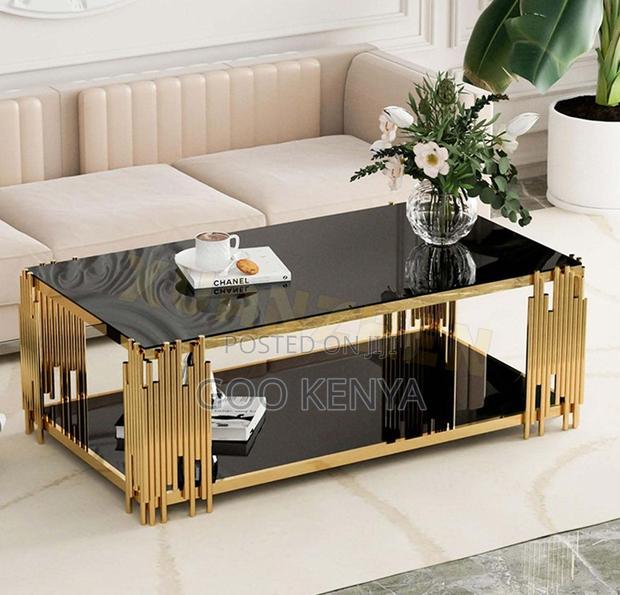 Coffee Table; Premium Rectangle Coffee Table With Gold Steel Frame