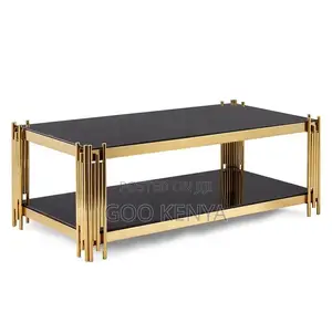Coffee Table; Premium Rectangle Coffee Table With Gold Steel Frame