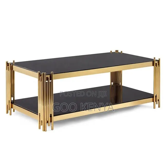 Coffee Table; Premium Rectangle Coffee Table With Gold Steel Frame