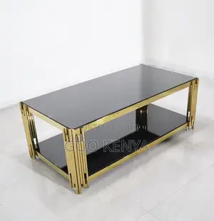 Coffee Table; Premium Rectangle Coffee Table With Gold Steel Frame