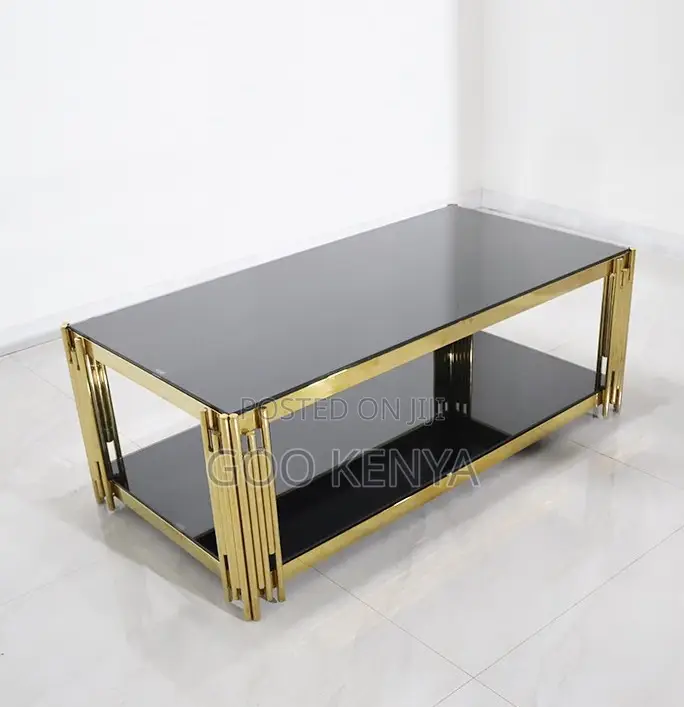 Coffee Table; Premium Rectangle Coffee Table With Gold Steel Frame