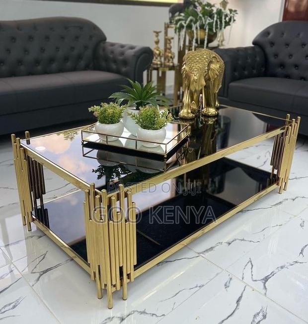 Coffee Table; Premium Rectangle Coffee Table With Gold Steel Frame - thumbnail 4