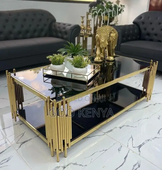 Coffee Table; Premium Rectangle Coffee Table With Gold Steel Frame