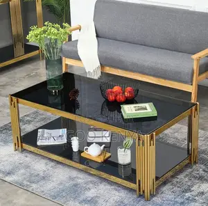 Coffee Table; Premium Rectangle Coffee Table With Gold Steel Frame