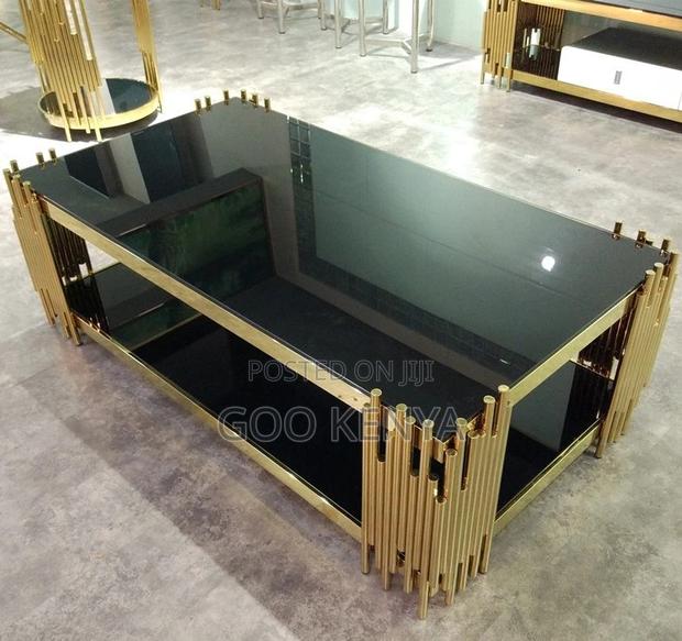 Coffee Table; Premium Rectangle Coffee Table With Gold Steel Frame - thumbnail 6