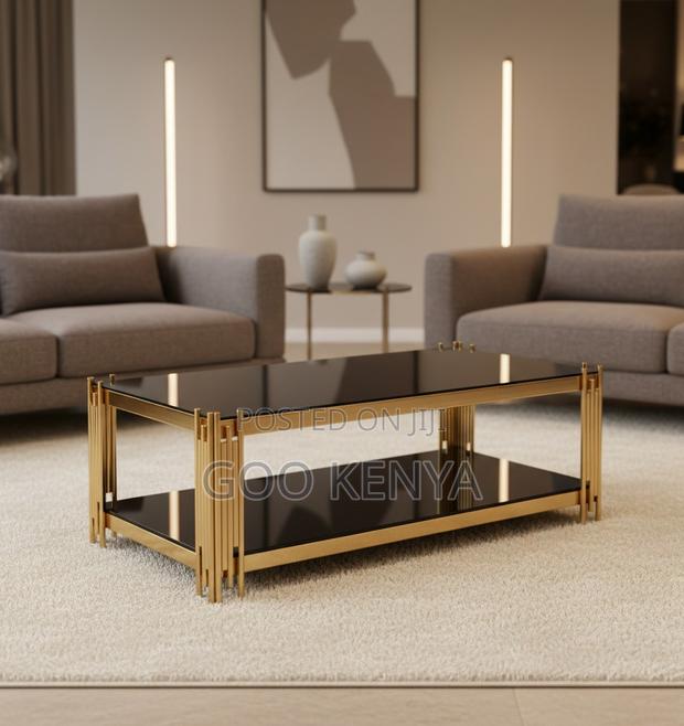Coffee Table; Premium Rectangle Coffee Table With Gold Steel Frame - thumbnail 7