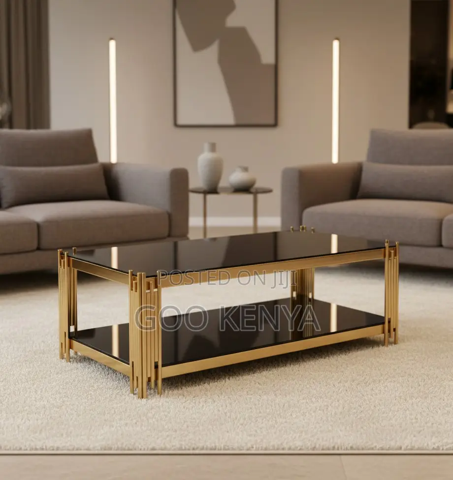 Coffee Table; Premium Rectangle Coffee Table With Gold Steel Frame
