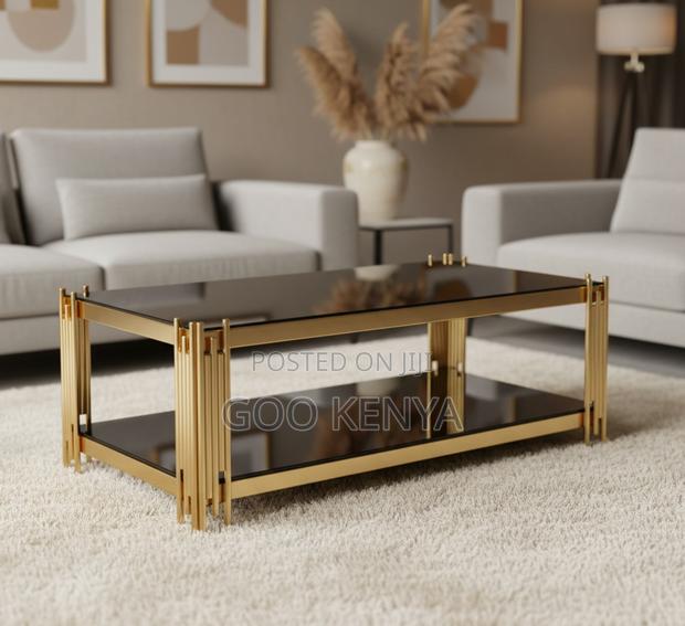 Coffee Table; Premium Rectangle Coffee Table With Gold Steel Frame - thumbnail 8