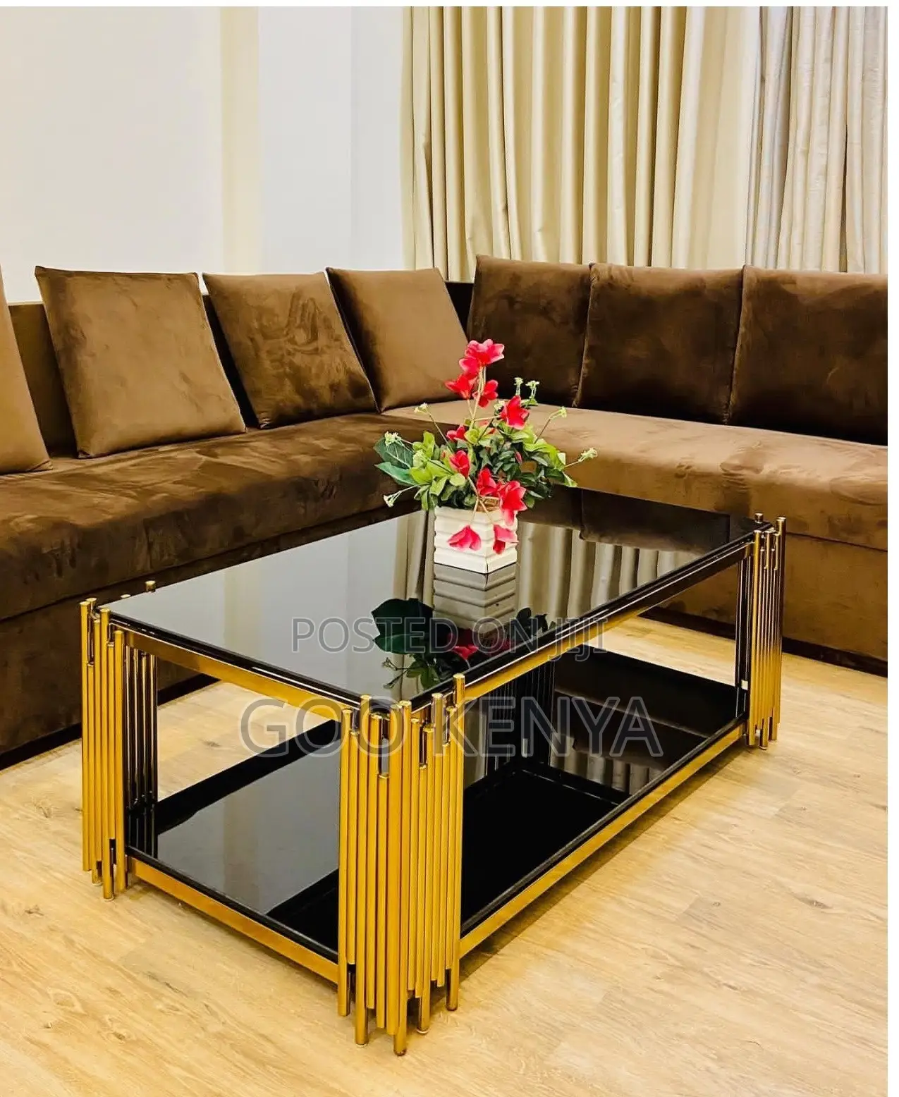 Coffee Table; Premium Rectangle Coffee Table With Gold Steel Frame