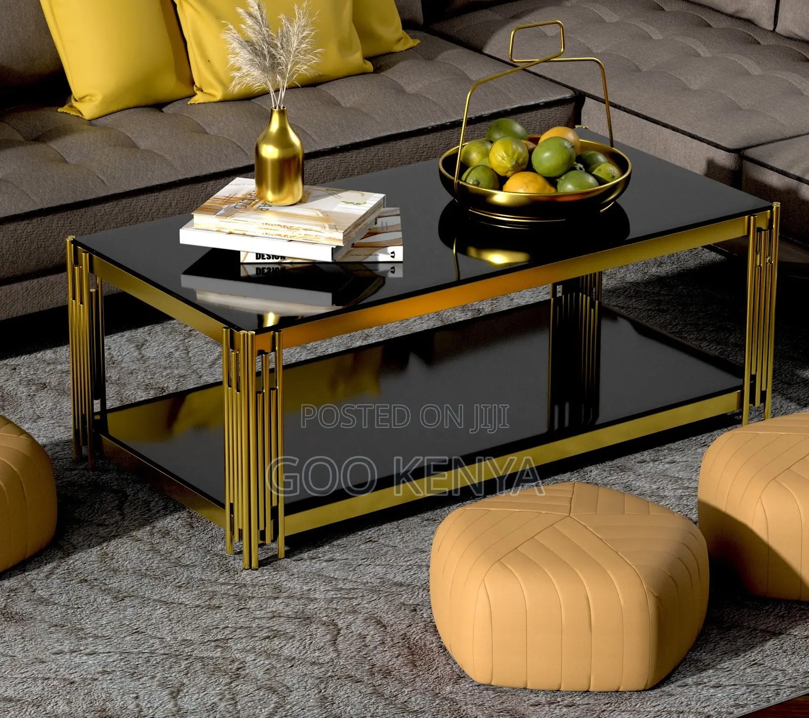 Coffee Table; Premium Rectangle Coffee Table With Gold Steel Frame