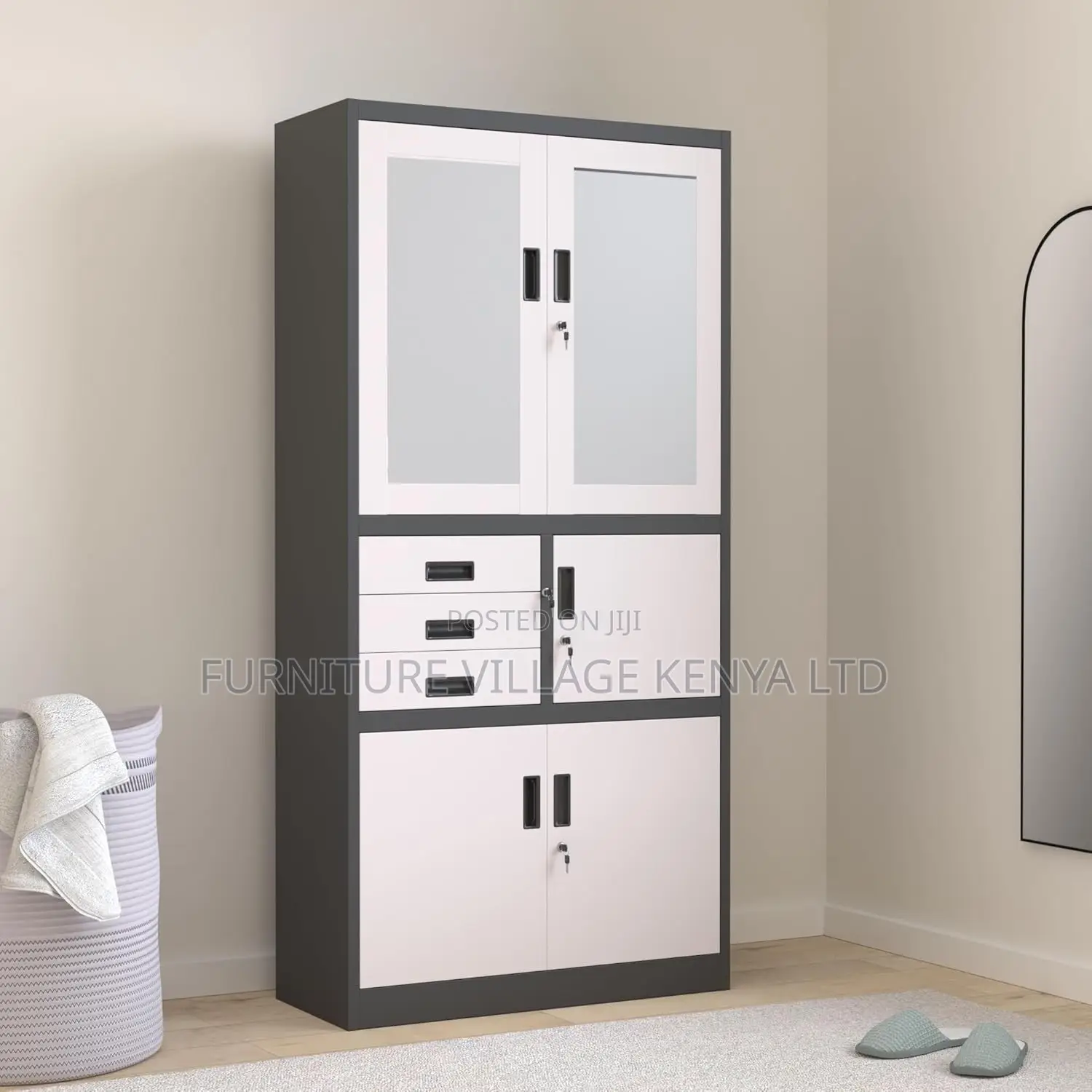 2-Door Half Glass Document Cabinet With a Safe