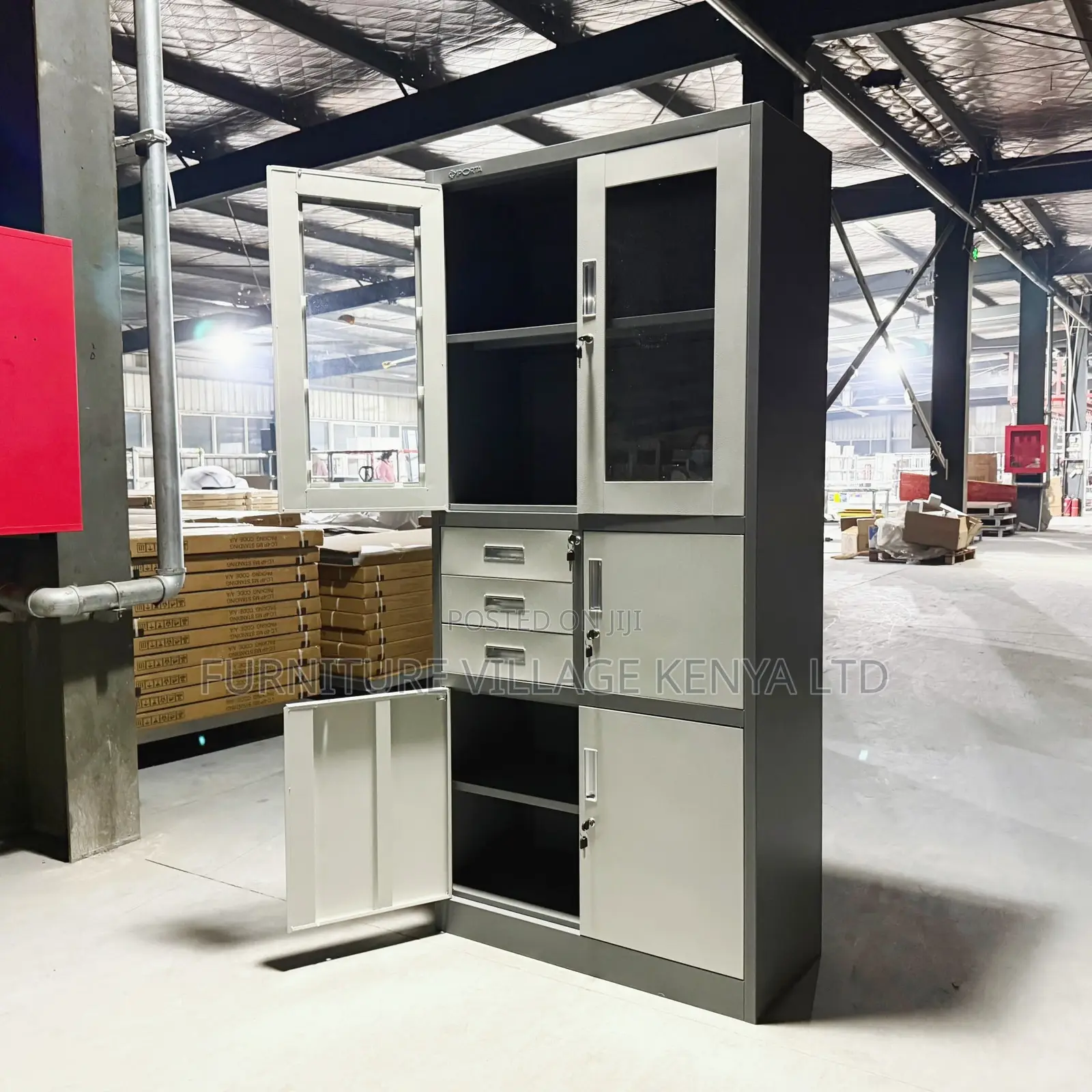 2-Door Half Glass Document Cabinet With a Safe