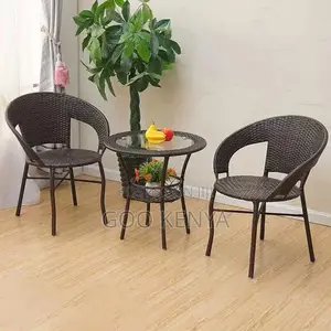 Outdoor Set; 2-Seat Rattan Patio Dining Set With Coffee Table