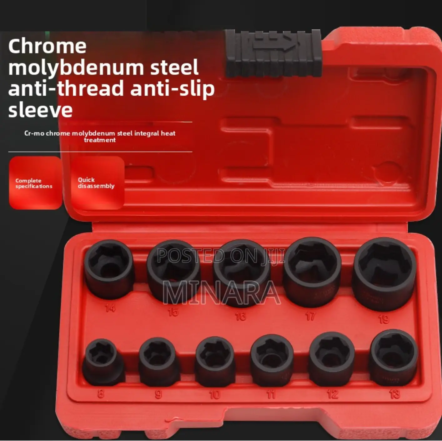 11 Pc, Twist Socket Set, Wheel Nut Remover, Damaged Bolt Extractor