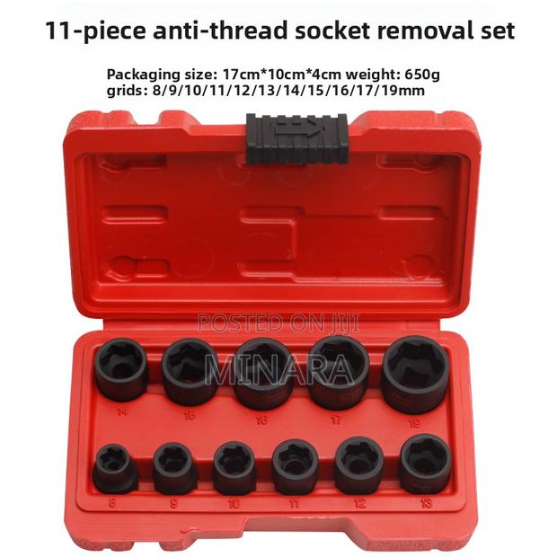 11 Pc, Twist Socket Set, Wheel Nut Remover, Damaged Bolt Extractor - thumbnail 4