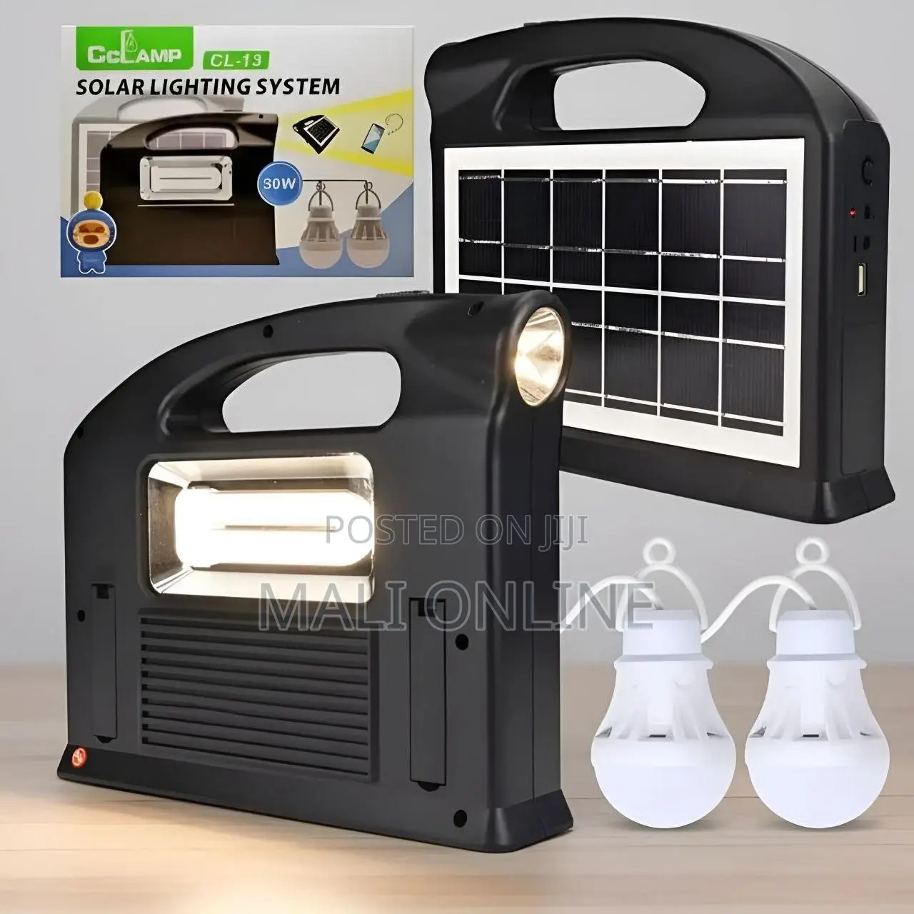 Solar Lighting System 30w Portable Station Power Bank 2 Led Bulb