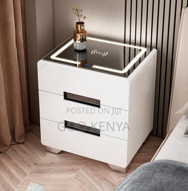 Bedside Cabinet; Modern Wooden Bedside Cabinet With Led Night Light