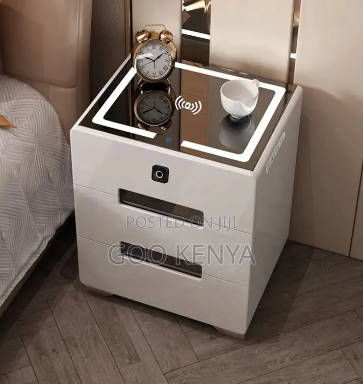 Bedside Cabinet; Modern Wooden Bedside Cabinet With Led Night Light