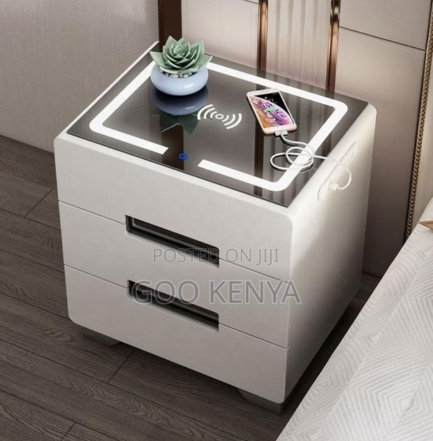 Bedside Cabinet; Modern Wooden Bedside Cabinet With Led Night Light - thumbnail 6
