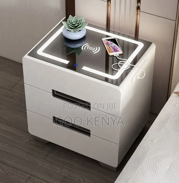 Bedside Cabinet; Modern Wooden Bedside Cabinet With Led Night Light