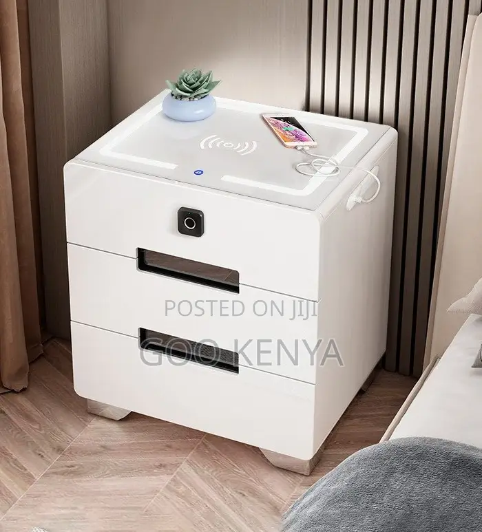 Bedside Cabinet; Modern Wooden Bedside Cabinet With Led Night Light