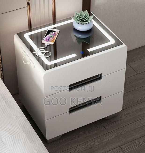 Bedside Cabinet; Modern Wooden Bedside Cabinet With Led Night Light - thumbnail 8