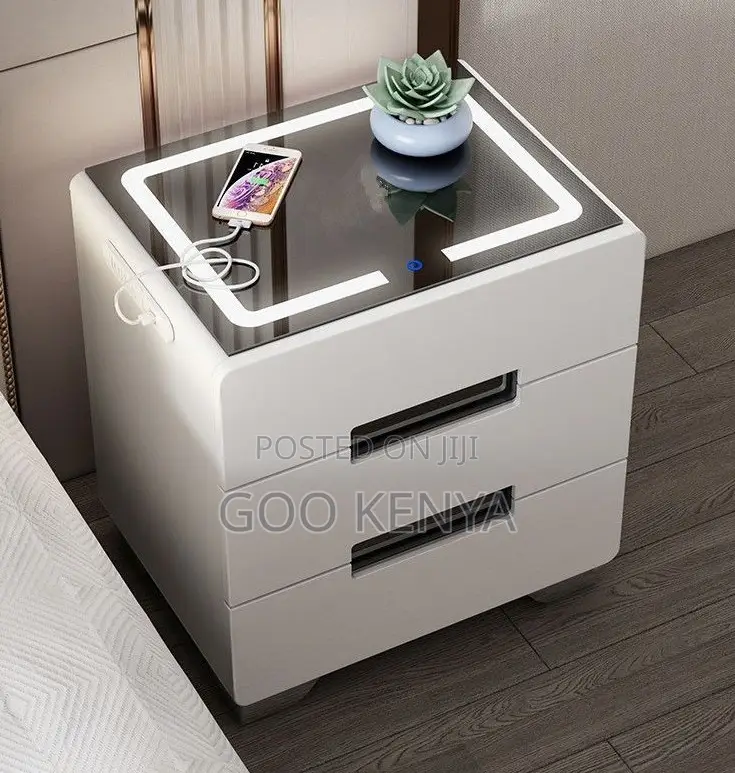 Bedside Cabinet; Modern Wooden Bedside Cabinet With Led Night Light