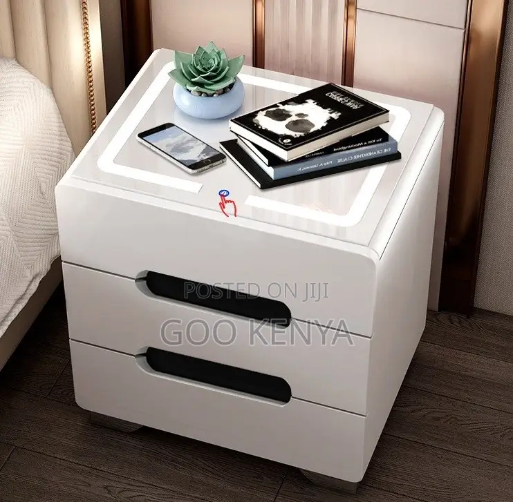 Bedside Cabinet; Modern Wooden Bedside Cabinet With Led Night Light