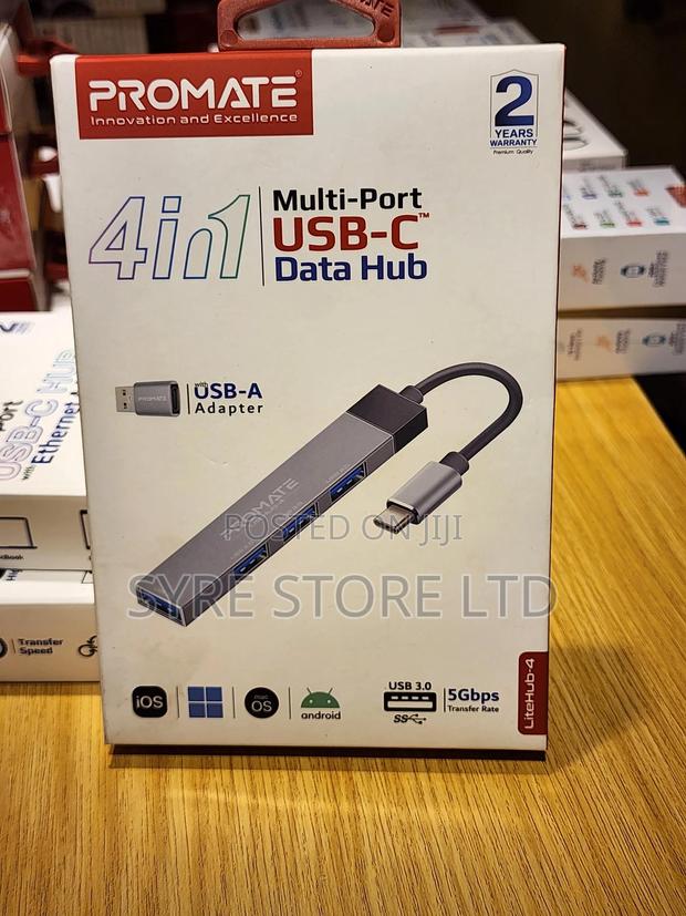 Promate Litehub-4 Usb-C 4-Port Hub With Usb-a Adapter