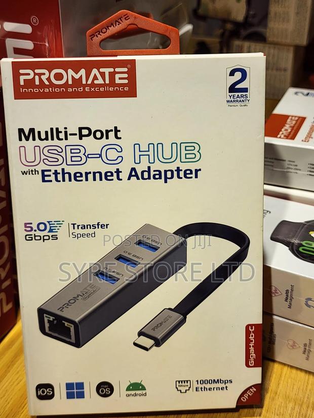 Promate Gigahub-C Usb-C Hub With 3 Usb 3.0 1gbps Lan