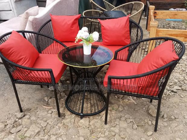 Black Metal Bistro Set With Cushions