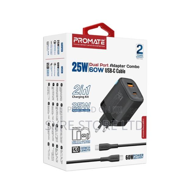 Promate 25w Wall Charger Kit + 60w Usb-c Transparent Cable - thumbnail 2