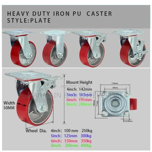 4",5",6" Industrial Pu Castor Wheels With Without Swivel - thumbnail 7
