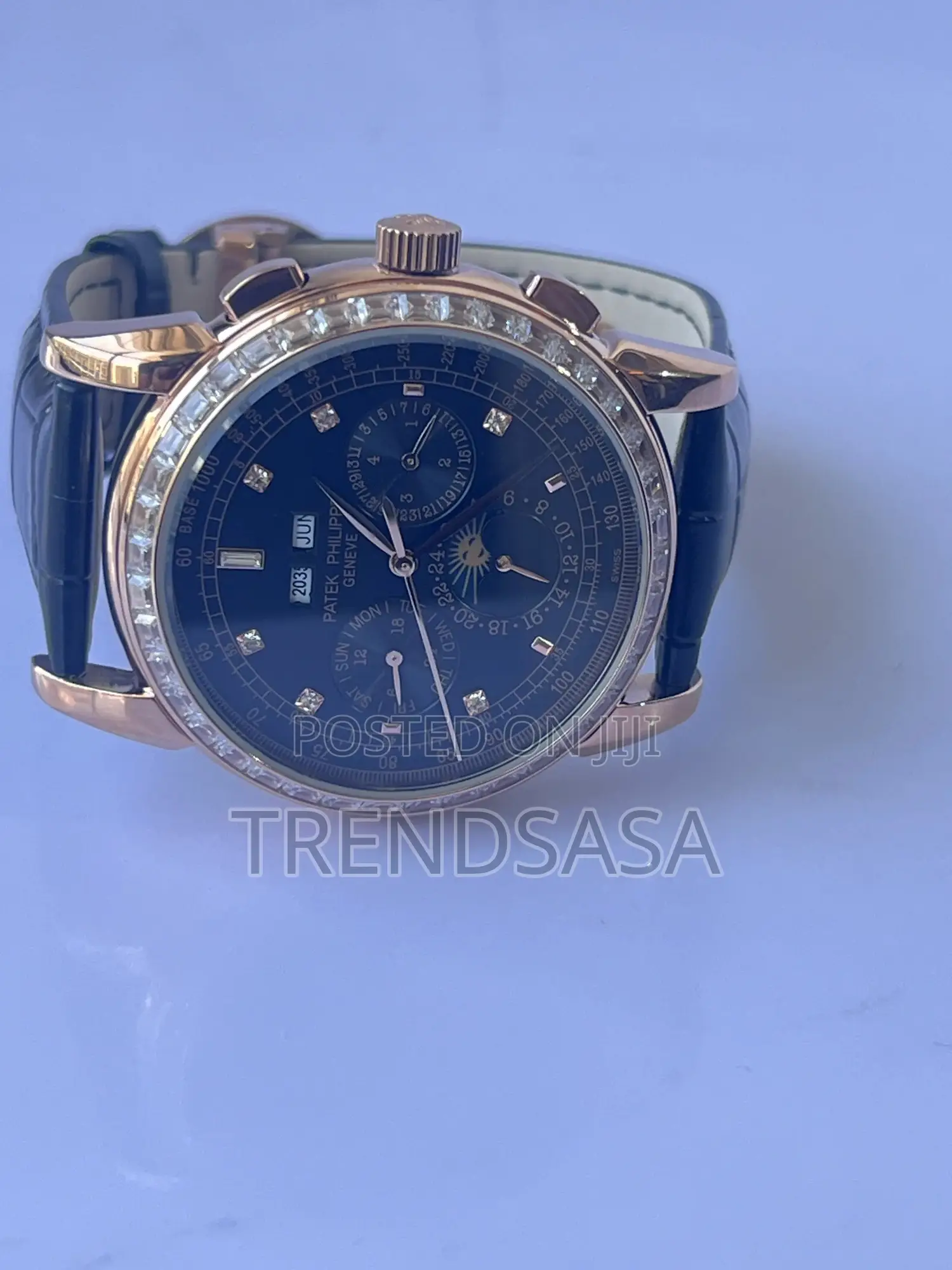 Patek Philippe Perpetual Calendar Black Dial Clear Stones