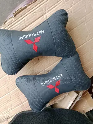 2x Headrest Breathable Universal Neck Pillows With Mitsubishi Logo