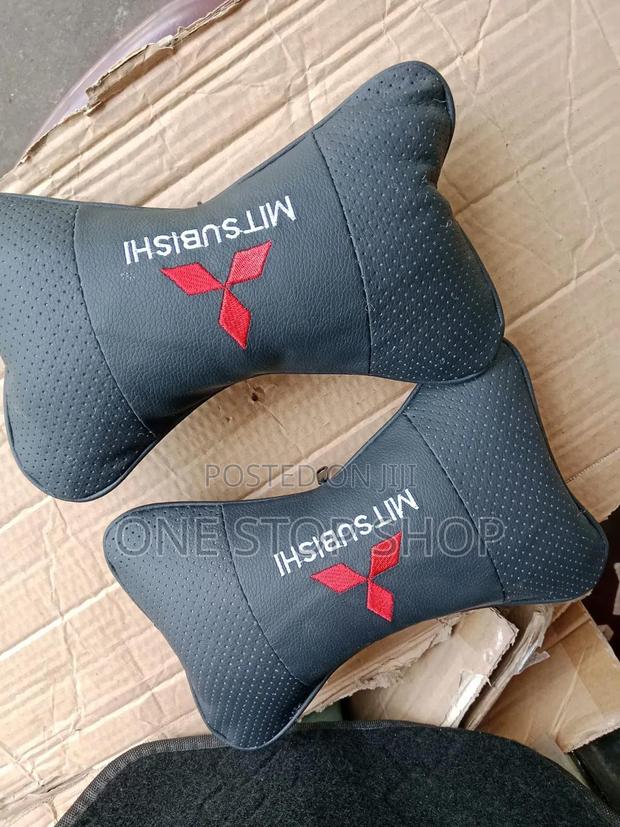 2x Headrest Breathable Universal Neck Pillows With Mitsubishi Logo