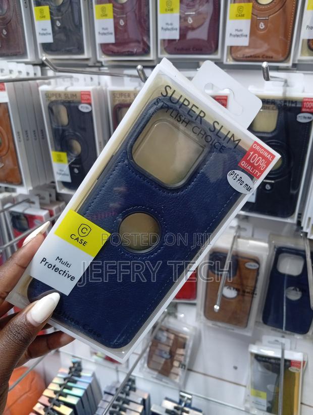 iPhone 15 Pro Max Pu Leather Protective Back Case - thumbnail 2