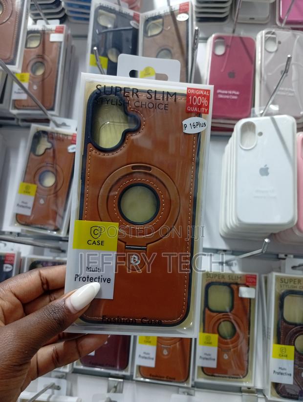 iPhone 16 Plus Leather-Style Back Cover With a Magnetic Stand Case
