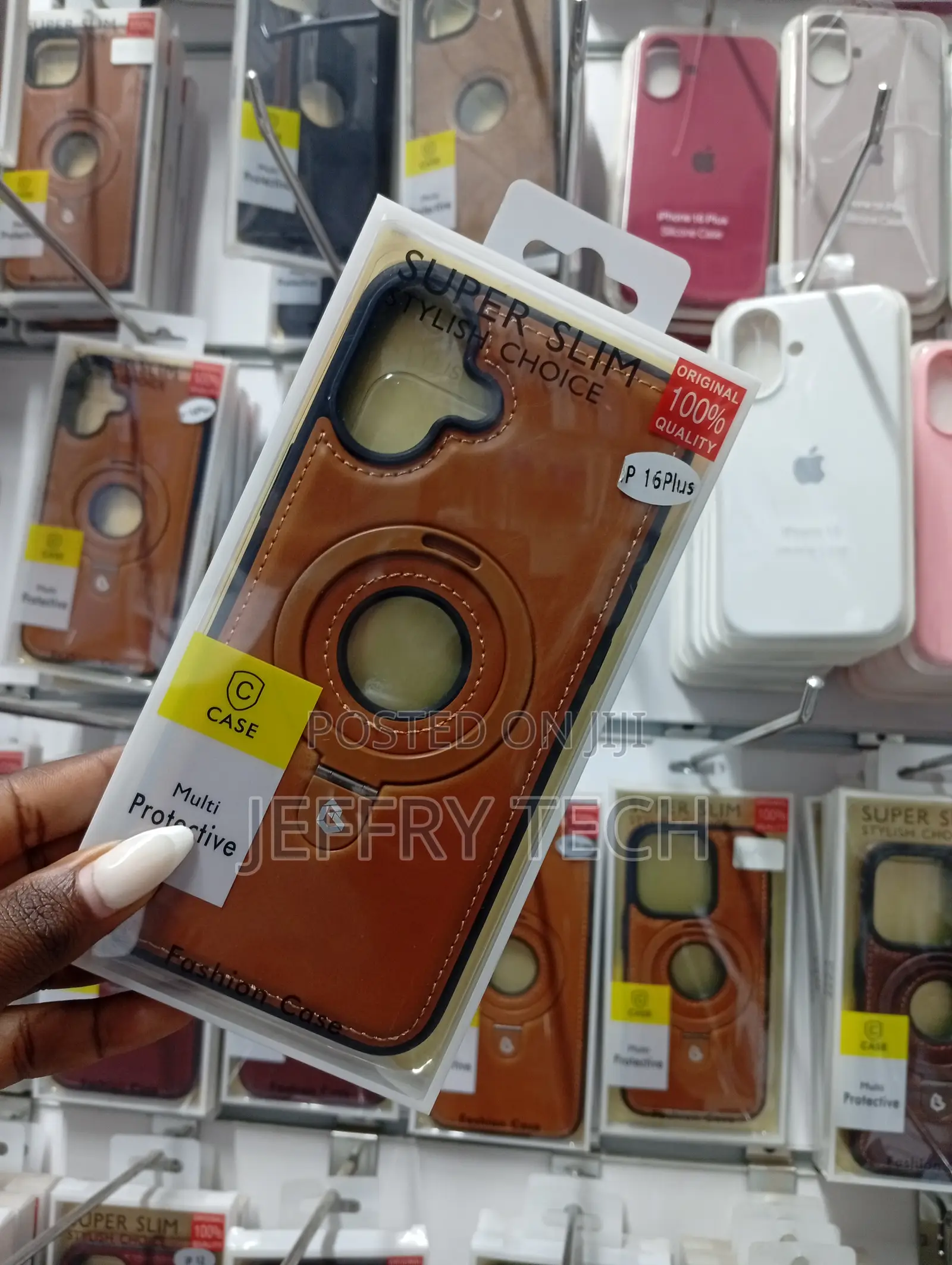 iPhone 16 Plus Leather-Style Back Cover With a Magnetic Stand Case