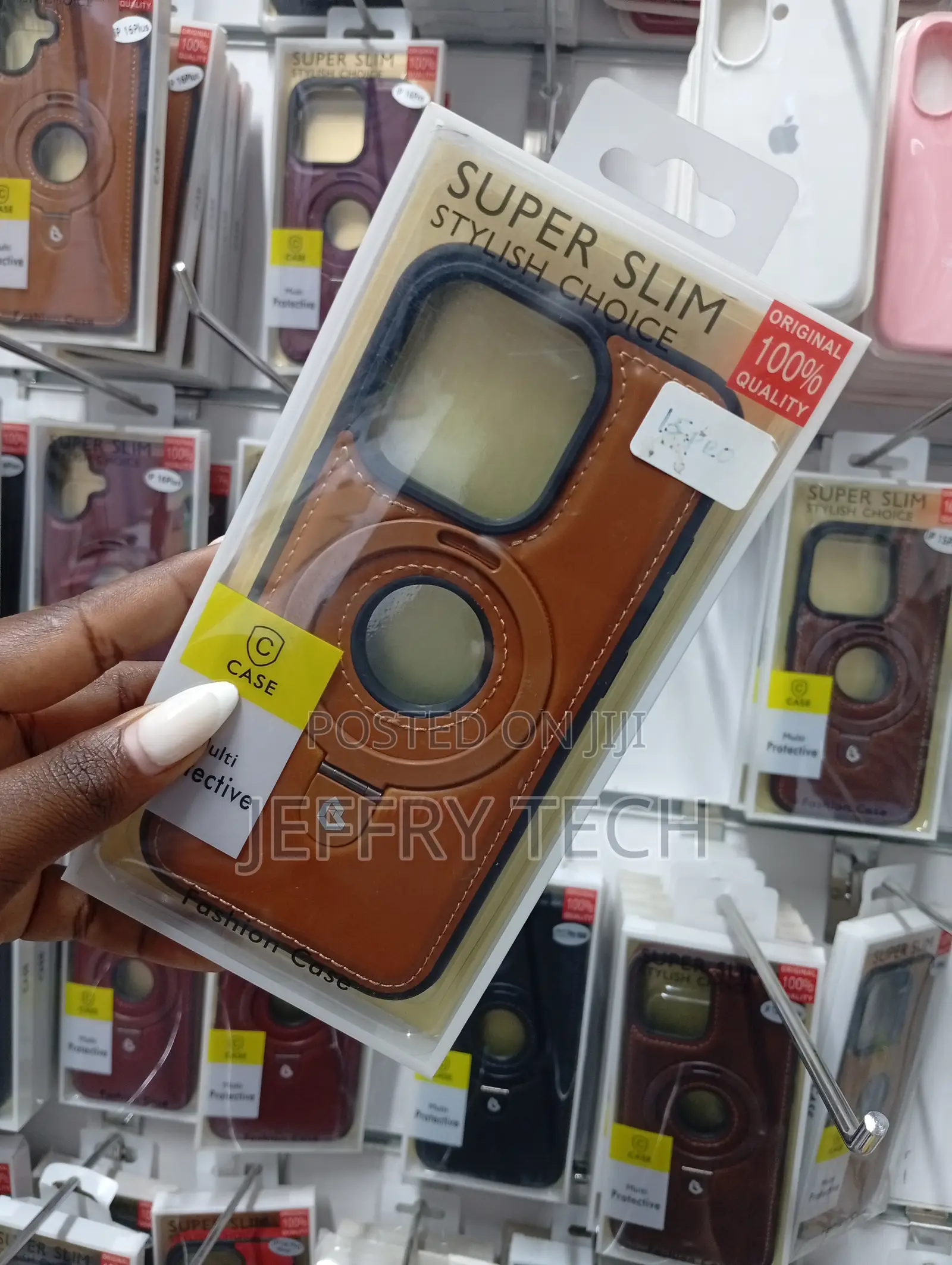 iPhone 14 Pro Max Premium Faux Leather Magnetic Ring Kickstand Case,