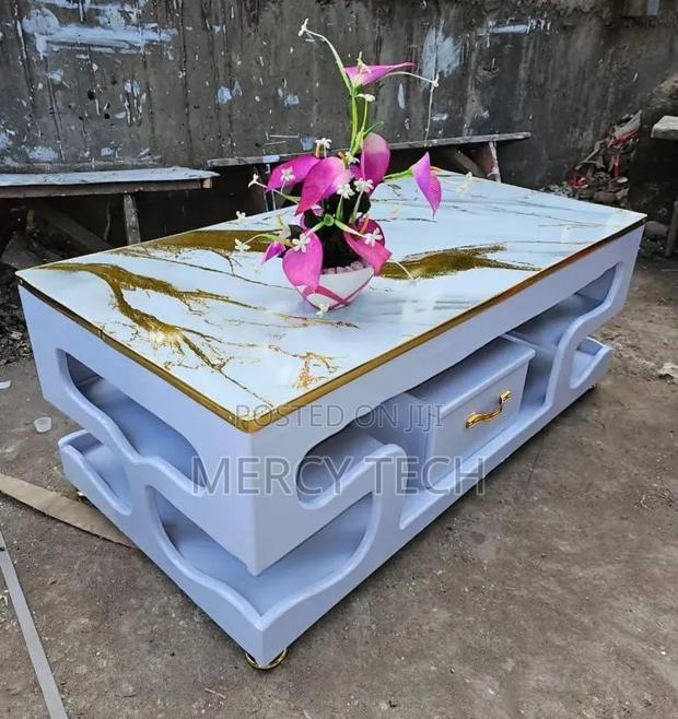 Modern White Gold Marble-Top Coffee Table