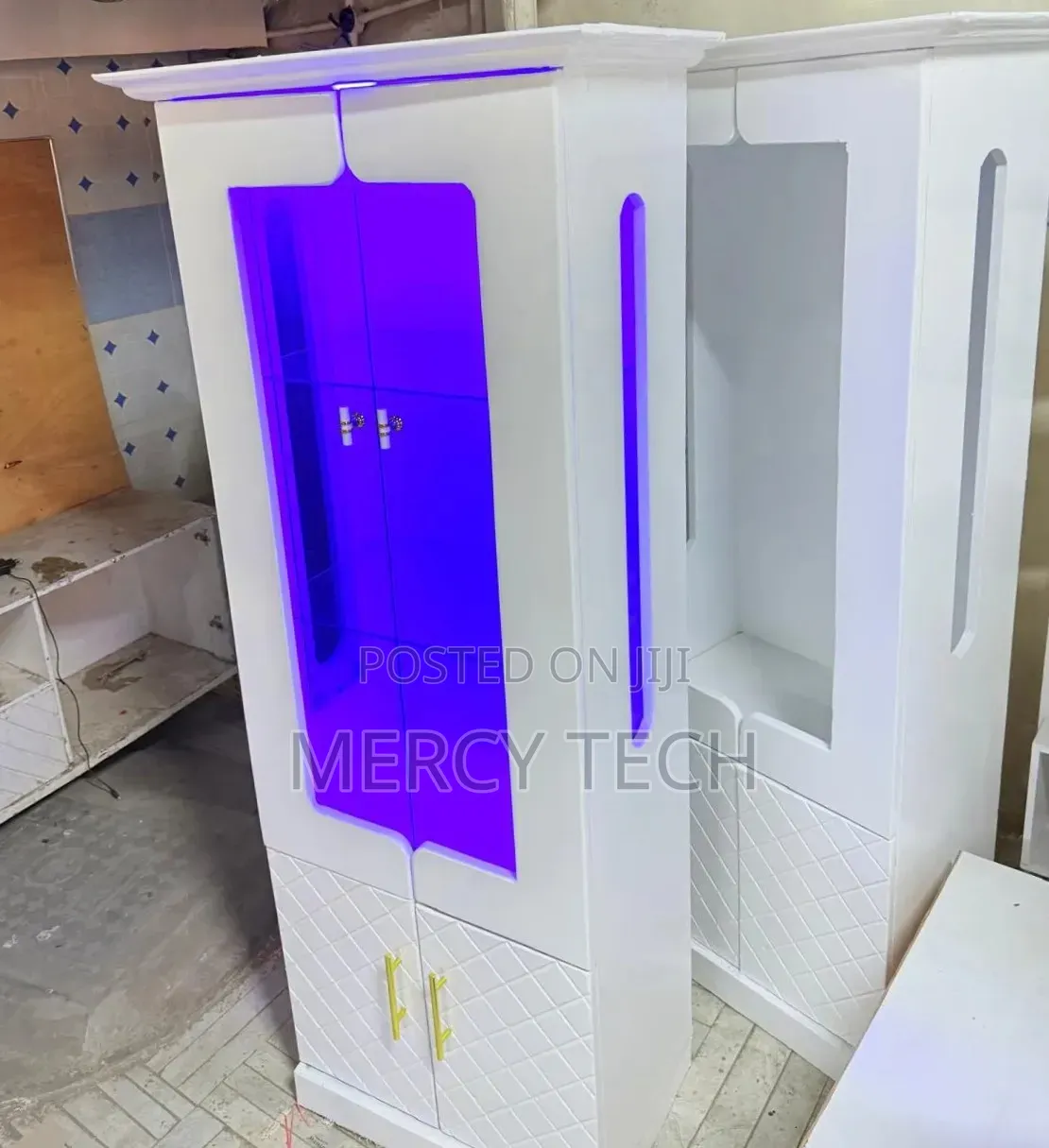 Modern White Kitchen Pantry Cabinet With Led Display