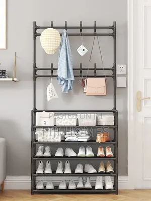 4 Layer Metal Shoe Rack With 8 Double Hooks - Size:170*80*26*Cm