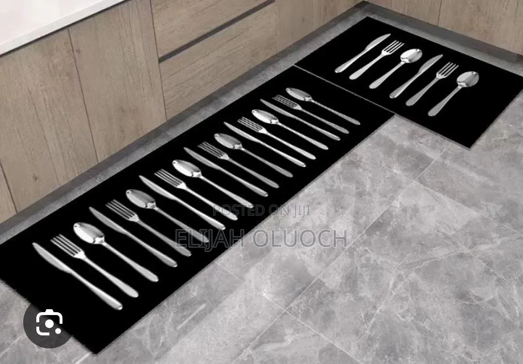 Black Heavy Grip Rubber Underside Floor 2pcs Set 3d Kitchen Mat