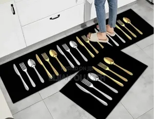 Black Heavy Grip Rubber Underside Floor 2pcs Set 3d Kitchen Mat
